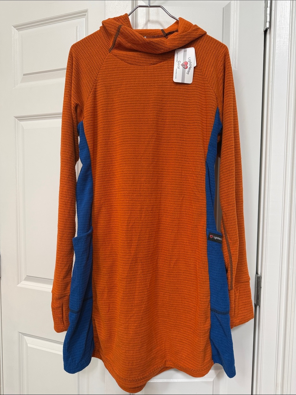 Light heart Gear Micro Grid Hoodie Dress  Orange/Blue Size Large